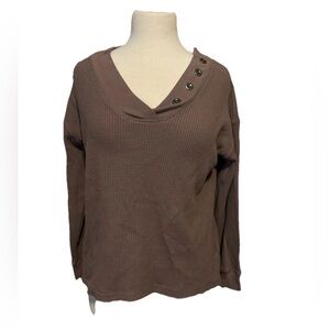 Seven7 Waffle Dusty Mauve Top Small With Button Detail Thermal V Neck EUC